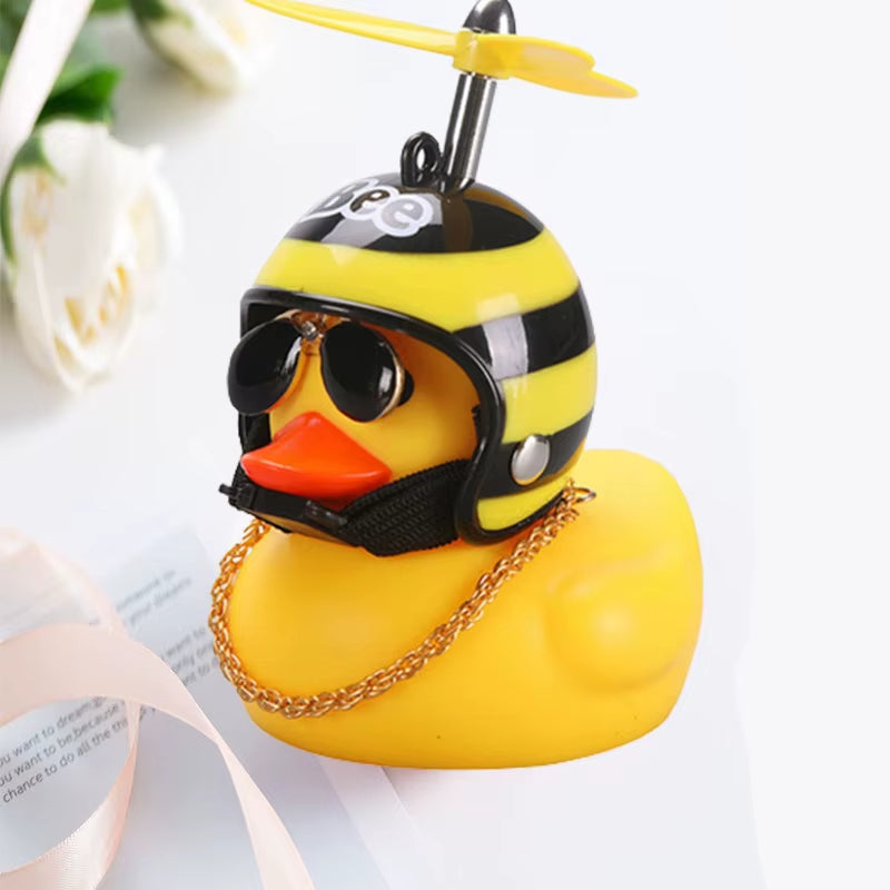 Car Duck with Helmet Broken Wind Pendant Small Yellow Duck Road Bike Motor Helmet Riding Cycling Accessories without Lights