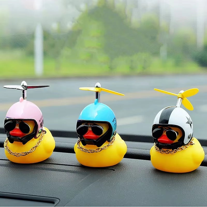 Car Duck with Helmet Broken Wind Pendant Small Yellow Duck Road Bike Motor Helmet Riding Cycling Accessories without Lights