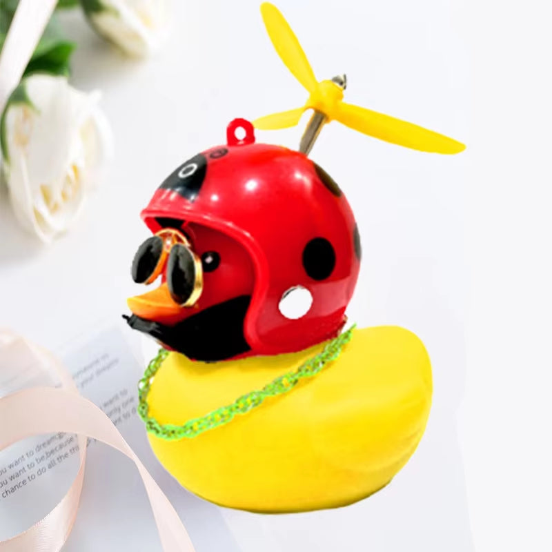 Car Duck with Helmet Broken Wind Pendant Small Yellow Duck Road Bike Motor Helmet Riding Cycling Accessories without Lights