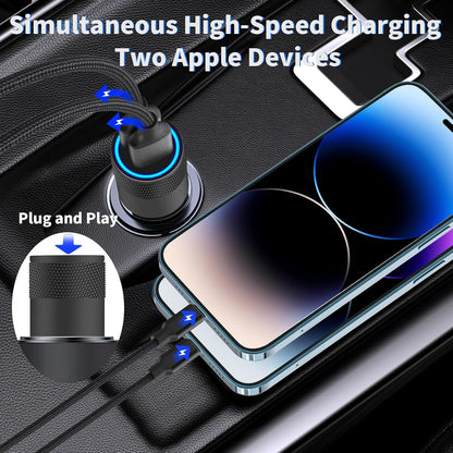 【Mfi Certified】Iphone Fast Car Charger,  4.8A Dual USB Smart Power Cigarette Lighter USB Car Charger + 2Pack Lightning to USB Braided Cable for Iphone 14 13 12 11 Pro/Xs Max/Mini/Xr/Se/X/8/Ipad