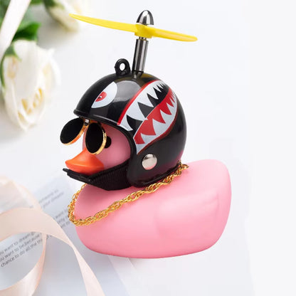 Car Duck with Helmet Broken Wind Pendant Small Yellow Duck Road Bike Motor Helmet Riding Cycling Accessories without Lights