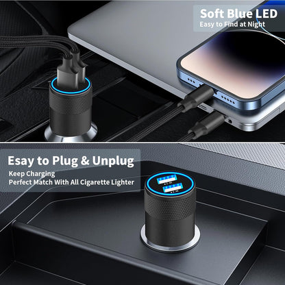 【Mfi Certified】Iphone Fast Car Charger,  4.8A Dual USB Smart Power Cigarette Lighter USB Car Charger + 2Pack Lightning to USB Braided Cable for Iphone 14 13 12 11 Pro/Xs Max/Mini/Xr/Se/X/8/Ipad