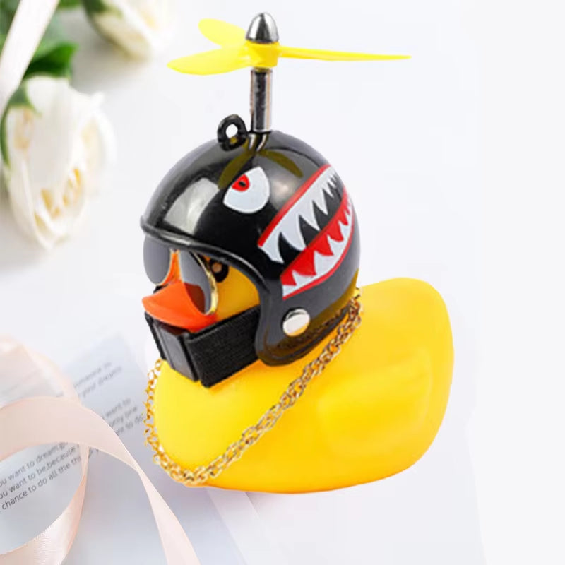 Car Duck with Helmet Broken Wind Pendant Small Yellow Duck Road Bike Motor Helmet Riding Cycling Accessories without Lights