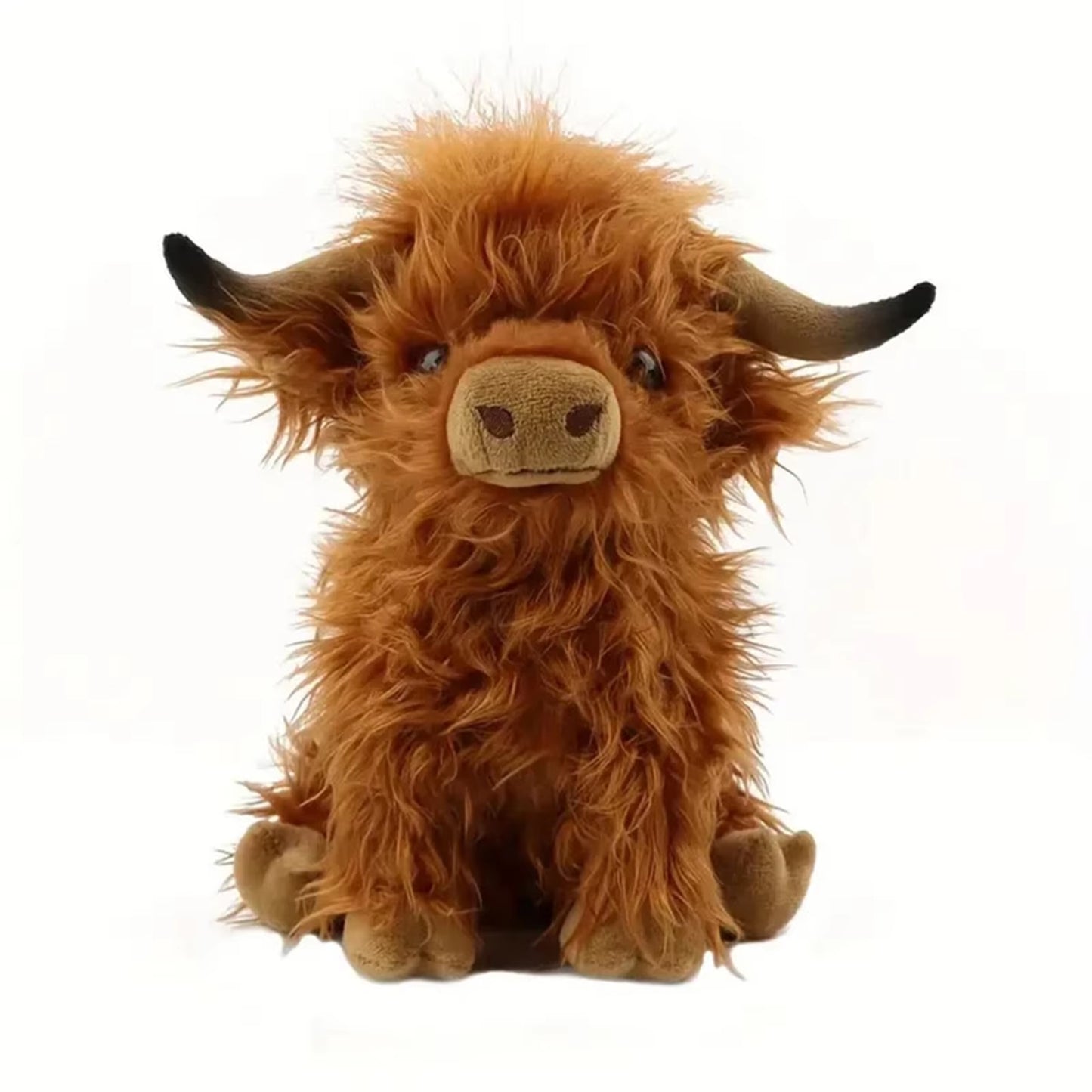 30Cm Simulation Kyloe Cream Highland Cow Animal Plush Doll Soft Stuffed Highland Cow Cattlle Plushie Gift for Kids Boys Girls